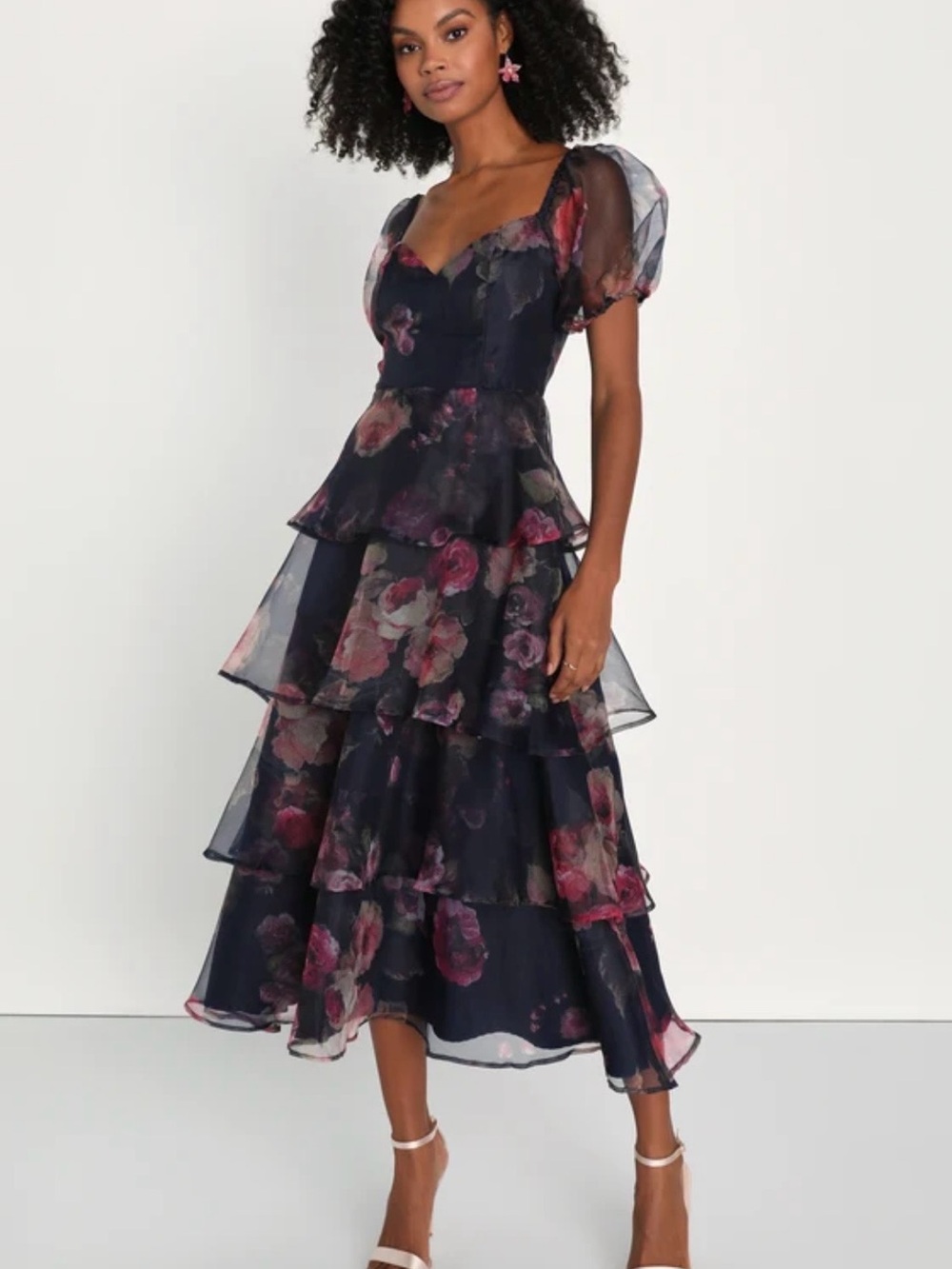 NWT Lulus organza tiered ruffle midi dress